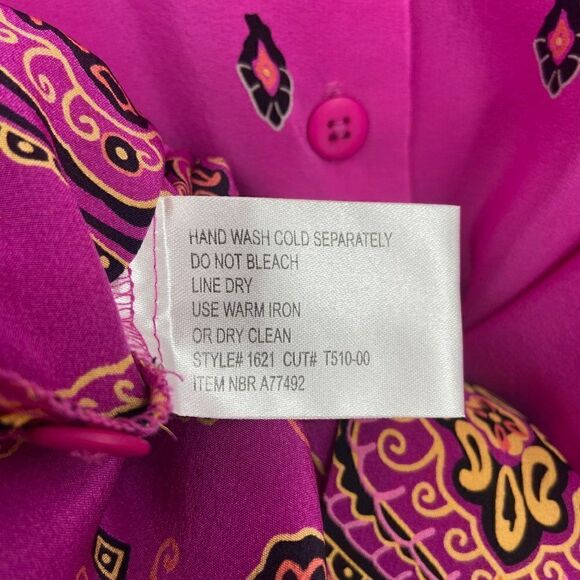 Silk Lore By Beth Terrell 100% Silk Button Front Blouse Pink/Orange Size Small - Picture 6 of 9